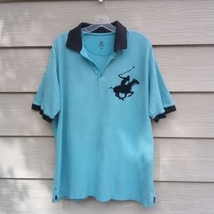Beverly Hills Polo club large pony pull over shirt blue good condition, size XXL